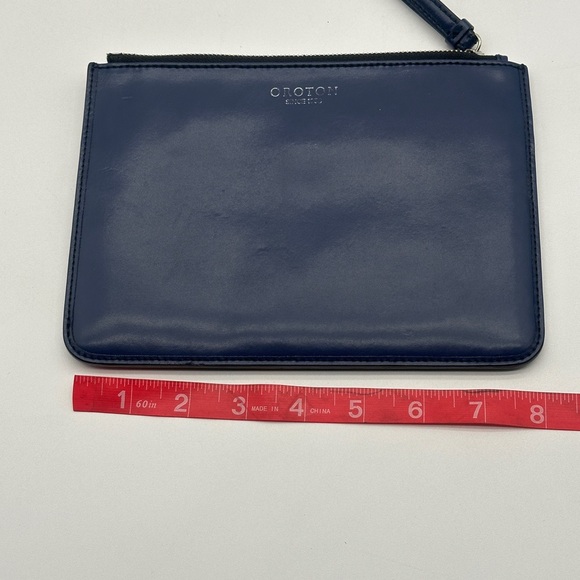 Blue Leather Oroton Zip Pouch with Wrist Strap - Picture 7 of 8